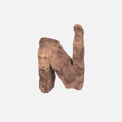Stone Font 3D Render Of Letter N