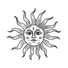 Sun with a face. Bohemian illustration. Mystical element for design in boho style, logo, tattoo