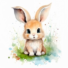 Watercolor painting of a cute rabbit in the nature at springtime Generative AI Illustration