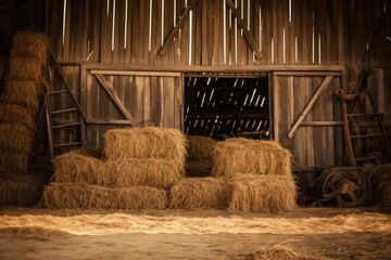ai generated Photography of a Rustic barn and straw background - obrazy, fototapety, plakaty