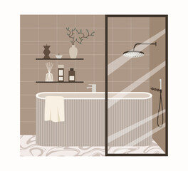 Bathroom in minimal scandinavian style vector illustration. Boho hygge lifestyle