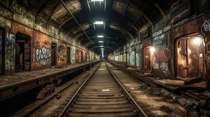 Fotobehang A deserted decaying subway station © Sven
