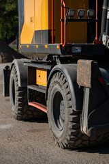 Excavator close up machinery detail, engineering, hydraulic parts
