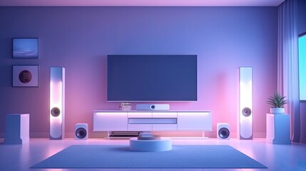 smart speakers and tv in living room, AI Generated - obrazy, fototapety, plakaty