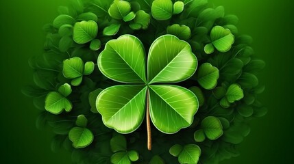 Illustration of a four leaf clover on a vibrant green background