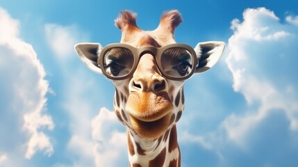 Illustration of a playful giraffe wearing sunglasses on its head
