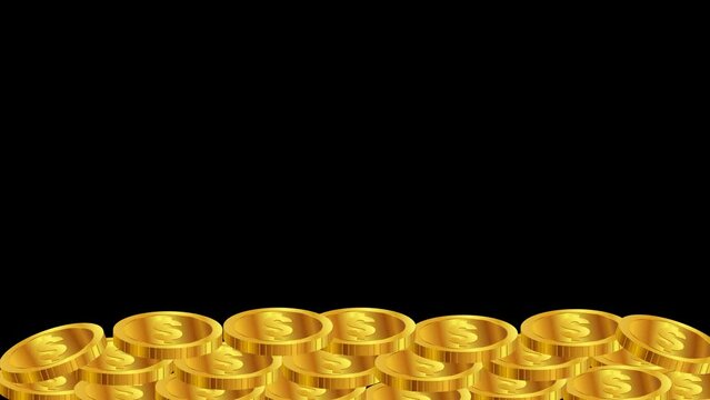 Falling gold coin stack animated footage 4K video