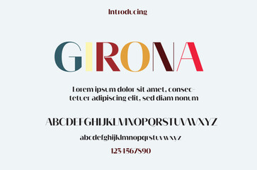 Abstract Alphabet letter model. Girona Font for logos, T-shirts, Brands, Other Uppercase lowercase typography and numbers. vector illustration