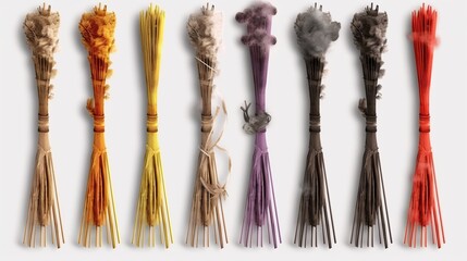 Illustration of a variety of incense sticks in different scents and colors