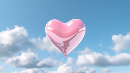Fototapeta na wymiar Illustration of a pink heart shaped balloon floating in the sky
