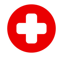 Medical cross symbol. Red circle with white cross vector icon.