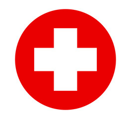 Medical cross symbol. Red circle with white cross vector icon.