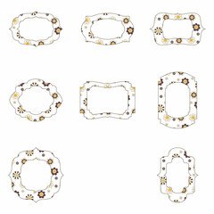 Frame background flowers style groovy set.