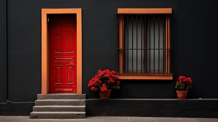 red door with a window created by generative ai