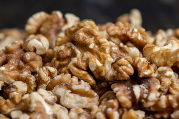 Walnut kernel on the kitchen table during cooking