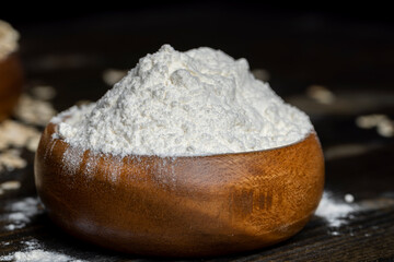 Wheat flour from a wooden bowl