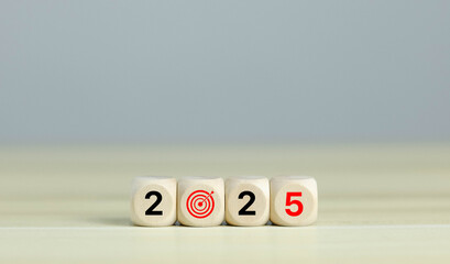 Budget text. Business plan. 2025 planning goals on white background wooden block.