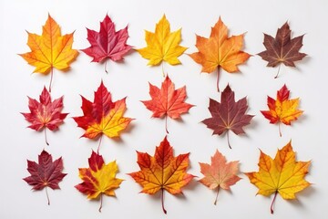 Fototapeta premium Group of isolated colorful autumn leaves on a white background