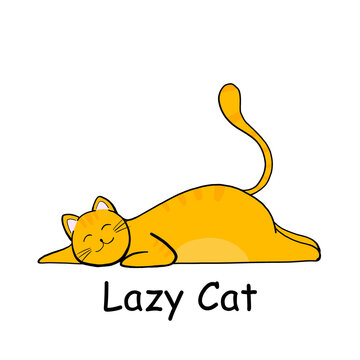 Lazy cat. Cartoon sleeping redhead cat with lettering lazy cat, picture drawn with a tablet, cartoon card, can be used as fashion print for pajamas or t shirt, good night, sweet dreams