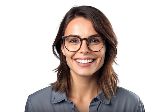 Portrait of a happy smiling teacher woman wearing glasses on a transparent background