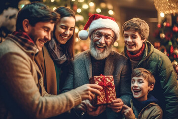 Obraz na płótnie Canvas Happy people with christmas gifts