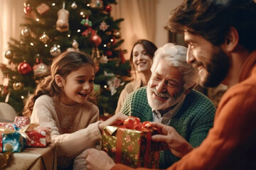 Obraz na płótnie Canvas Happy people with christmas gifts