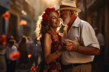 Abwaschbare Fototapete Havana Romantic Rhythms of Havana: An Elderly Couple Dances with Timeless Love in the Streets of Cuba's Capital 