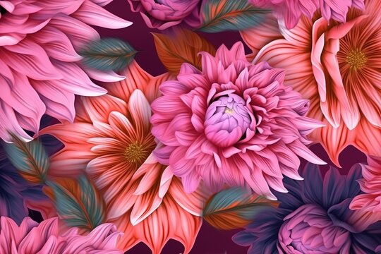 Beautiful Floral Wallpaper. Seamless Repeat Pattern. Ai Generative.