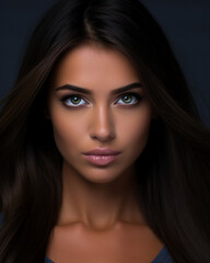 Obraz premium Generative ai portrait young tanned woman looking camera serene and confident