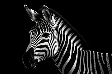 Fototapeta na wymiar Zebra on black background. Ai generative.