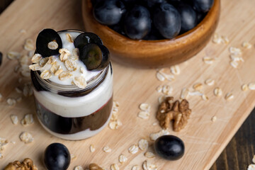 sweet yogurt with grape flavor, close up