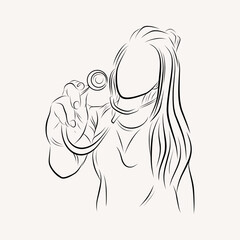 illustration line drawing of a young medical doctor wearing uniform