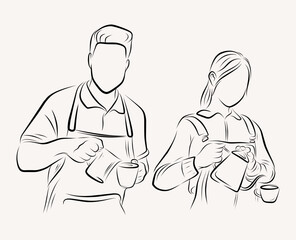 line art of barista make coffee illustration