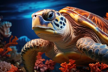 Naklejka na ściany i meble Turtle with Coral, Generative AI