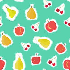 Cartoon style fruit mix seamless vector pattern