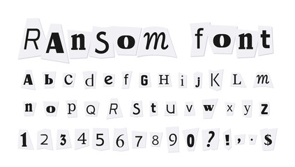 Ransom demand newspaper letters font set