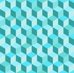 Blue cyan 3D cube pattern - seamless vector texture