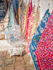 Typical carpets in the market of Sidi Bou Said, Carthage, Tunisia