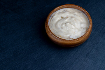 fresh milk yogurt with mango slices, bio yogurt