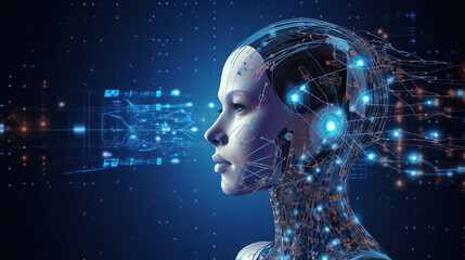 Obraz premium Technological Evolution of The Digital Mind. Embracing Artificial Intelligence. Generative AI