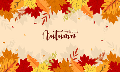 hello autumn.welcome autumn vector background. suitable for card, banner, or poster