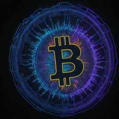Future Internet Payment Currency, Bitcoin Symbol, Round Futuristic Style, Generative AI