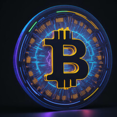 Future Internet Payment Currency, Bitcoin Symbol, Round Futuristic Style, Generative AI