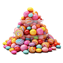 candies composition of different colored sweet High quality realistic and isolated white clear background,generative AI