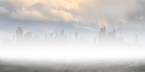 Silhouette einer Großstadt im Nebel - Freie Fläche