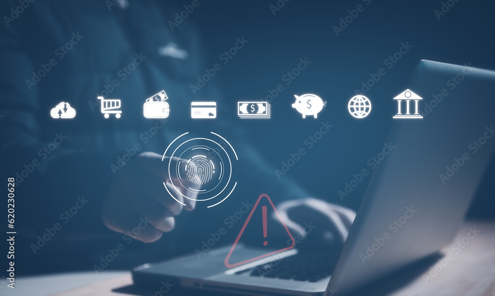 Aufkleber hacker computer crime protection concept, cyber security privacy data protection protecting business
