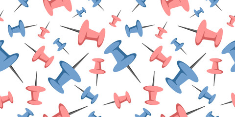 Vector Colorful Pin needles. Seamless Pattern Isolated on White Background. Office or School Supplies Texture. Perfect for office or school themes, wrapping paper, poster and banner, textile