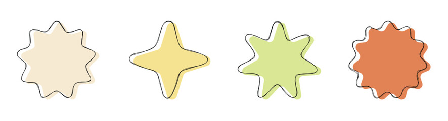 Hand drawn colored star banner vector set