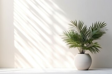 Plant and vase in the interior, Minimalistic light background (Ai generated)