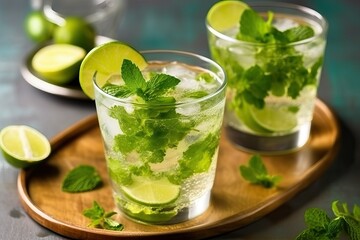 Mojito with mint leaf and lime juice (Ai generated)